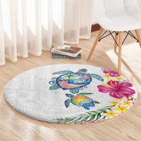 Hawaiian Abstract Art Turtles Round Carpet with Plumeria and Hibiscus LT03 - Polynesian Pride