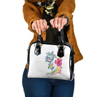 Hawaiian Abstract Art Turtles Shoulder Handbag with Plumeria and Hibiscus LT03 One Size White - Polynesian Pride