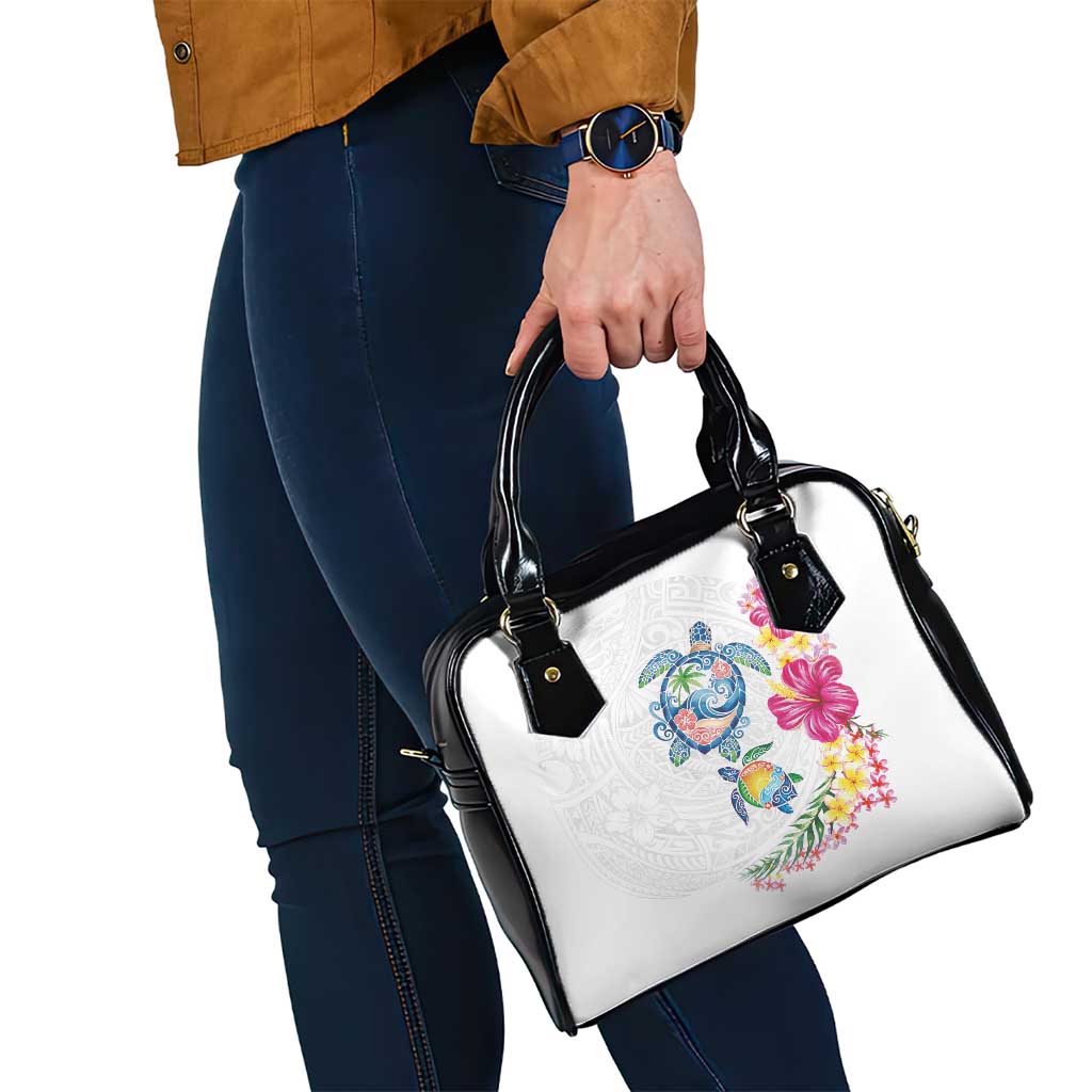 Hawaiian Abstract Art Turtles Shoulder Handbag with Plumeria and Hibiscus LT03 - Polynesian Pride