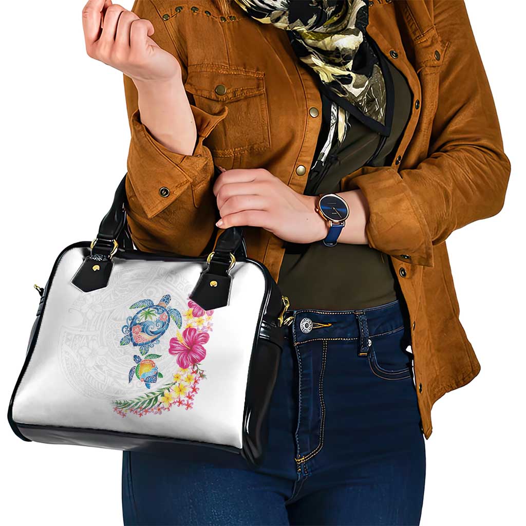 Hawaiian Abstract Art Turtles Shoulder Handbag with Plumeria and Hibiscus LT03 - Polynesian Pride