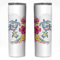 Hawaiian Abstract Art Turtles Skinny Tumbler with Plumeria and Hibiscus LT03 White - Polynesian Pride