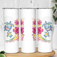 Hawaiian Abstract Art Turtles Skinny Tumbler with Plumeria and Hibiscus LT03 - Polynesian Pride