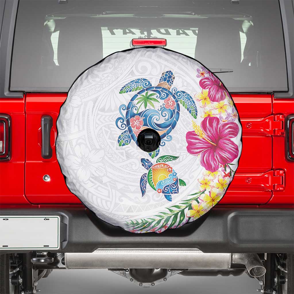 Hawaiian Abstract Art Turtles Spare Tire Cover with Plumeria and Hibiscus - Polynesian Pride