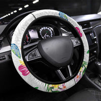 Hawaiian Abstract Art Turtles Steering Wheel Cover with Plumeria and Hibiscus LT03 Universal Fit White - Polynesian Pride
