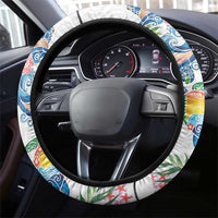 Hawaiian Abstract Art Turtles Steering Wheel Cover with Plumeria and Hibiscus LT03 - Polynesian Pride