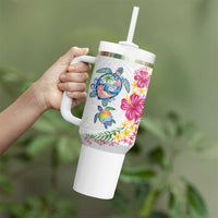 Hawaiian Abstract Art Turtles Tumbler With Handle with Plumeria and Hibiscus - Polynesian Pride