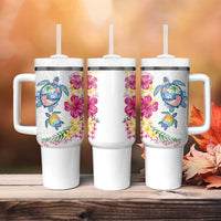 Hawaiian Abstract Art Turtles Tumbler With Handle with Plumeria and Hibiscus - Polynesian Pride