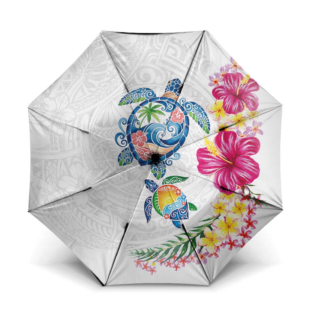 Hawaiian Abstract Art Turtles Umbrella with Plumeria and Hibiscus - Polynesian Pride