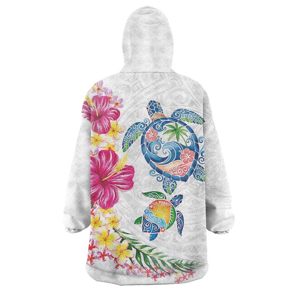 Hawaiian Abstract Art Turtles Wearable Blanket Hoodie with Plumeria and Hibiscus LT03 - Polynesian Pride