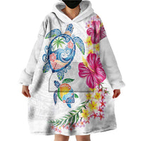 Hawaiian Abstract Art Turtles Wearable Blanket Hoodie with Plumeria and Hibiscus LT03 - Polynesian Pride