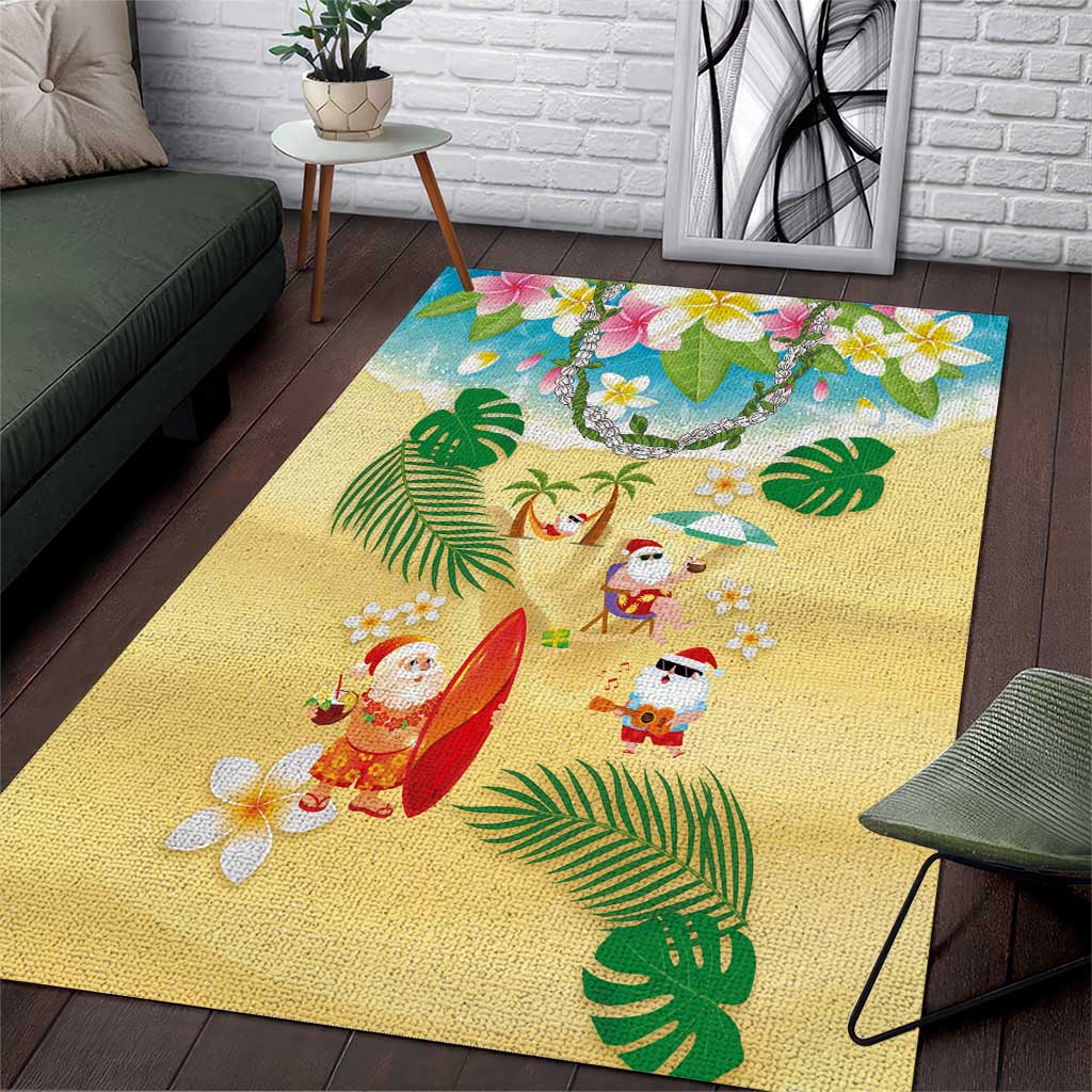 Hawaiian Mele Kalikimaka Area Rug Tropical Plumeria and Lei Funny Santa Beach LT03 Multicolor - Polynesian Pride