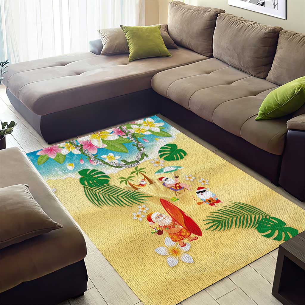 Hawaiian Mele Kalikimaka Area Rug Tropical Plumeria and Lei Funny Santa Beach LT03 - Polynesian Pride