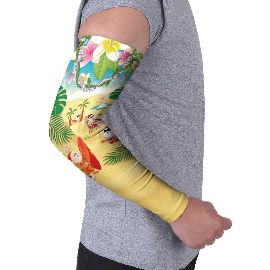 Hawaiian Mele Kalikimaka Arm Sleeves Tropical Plumeria and Lei Funny Santa Beach LT03 - Polynesian Pride