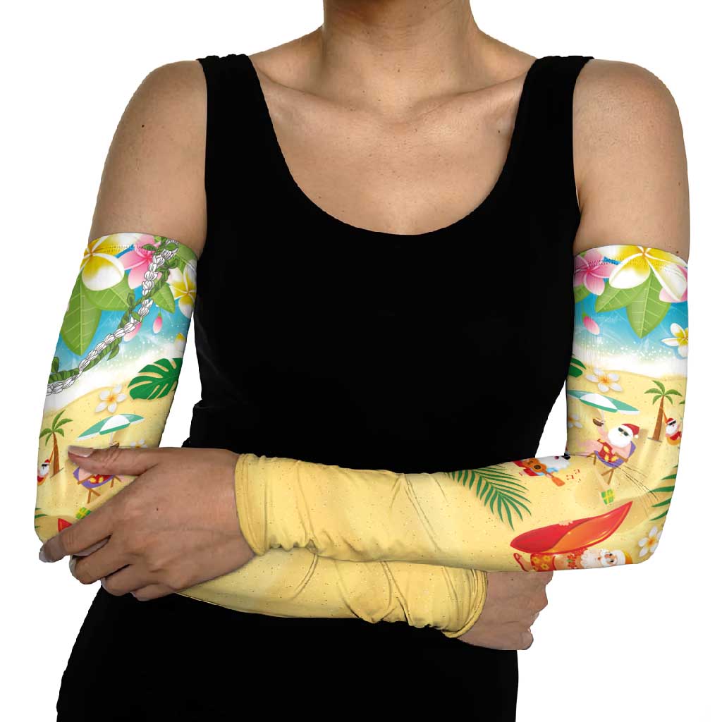 Hawaiian Mele Kalikimaka Arm Sleeves Tropical Plumeria and Lei Funny Santa Beach LT03 - Polynesian Pride