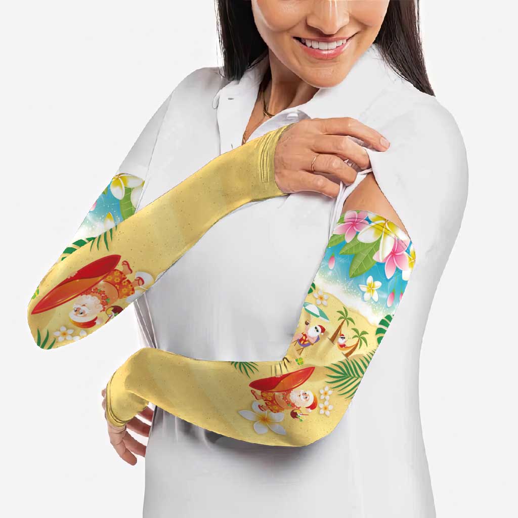 Hawaiian Mele Kalikimaka Arm Sleeves Tropical Plumeria and Lei Funny Santa Beach LT03 - Polynesian Pride