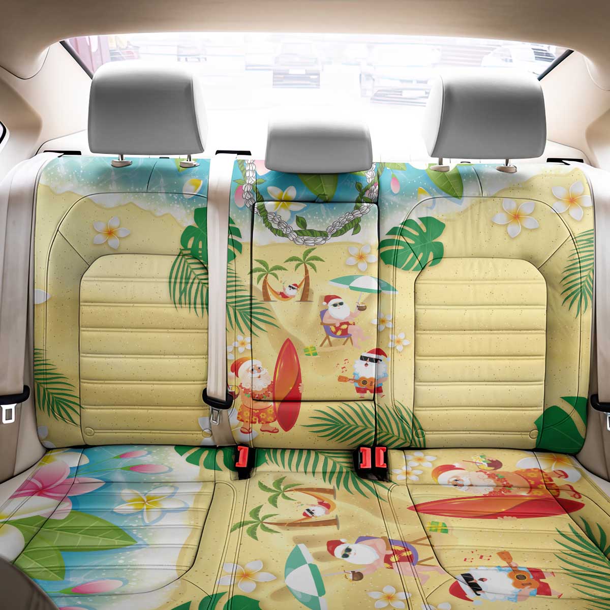 Hawaiian Mele Kalikimaka Back Car Seat Cover Tropical Plumeria and Lei Funny Santa Beach LT03 - Polynesian Pride