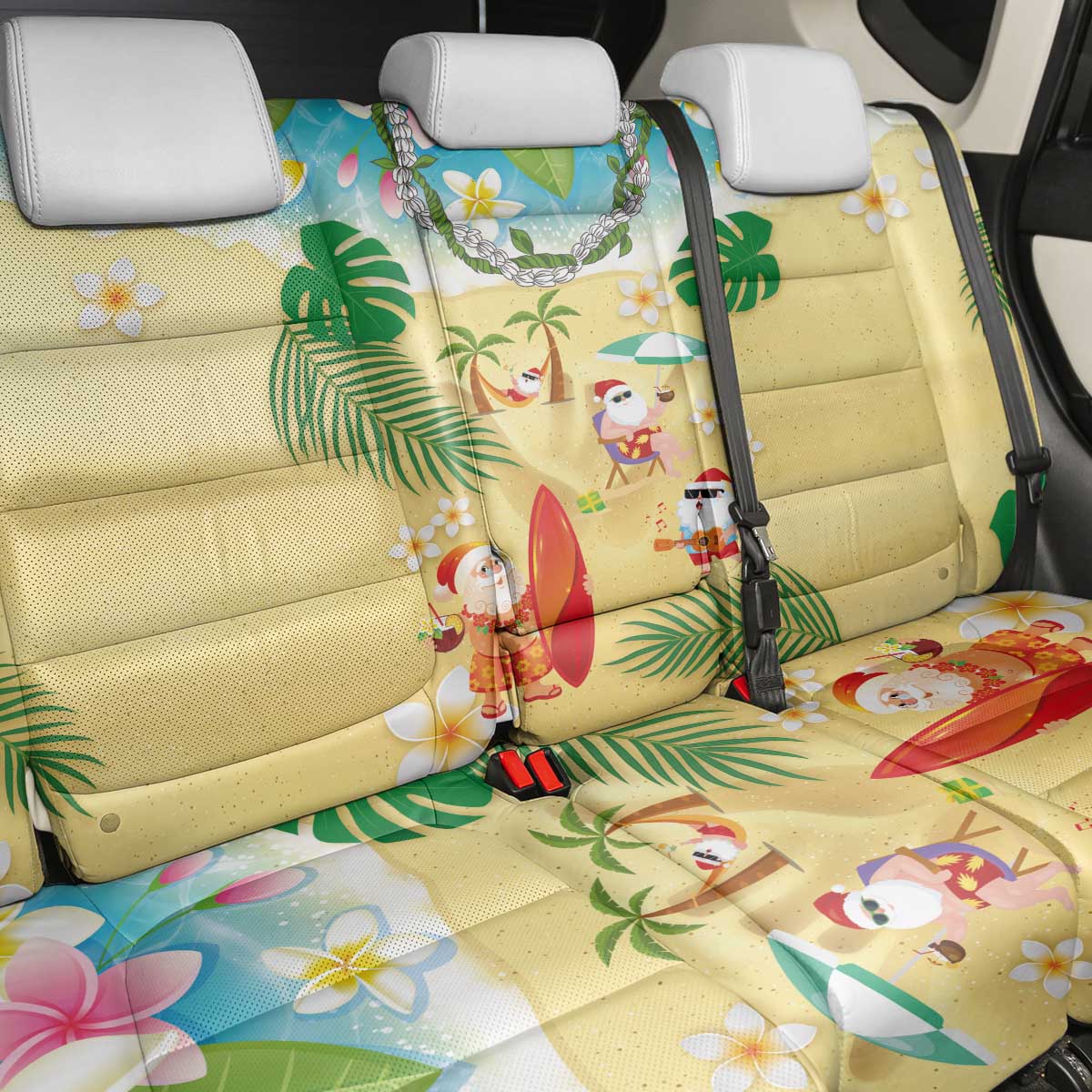 Hawaiian Mele Kalikimaka Back Car Seat Cover Tropical Plumeria and Lei Funny Santa Beach LT03 - Polynesian Pride