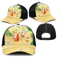 Hawaiian Mele Kalikimaka Baseball Net Cap Funny Santa Claus on Beach with Tropical Plants and Lei - Polynesian Pride