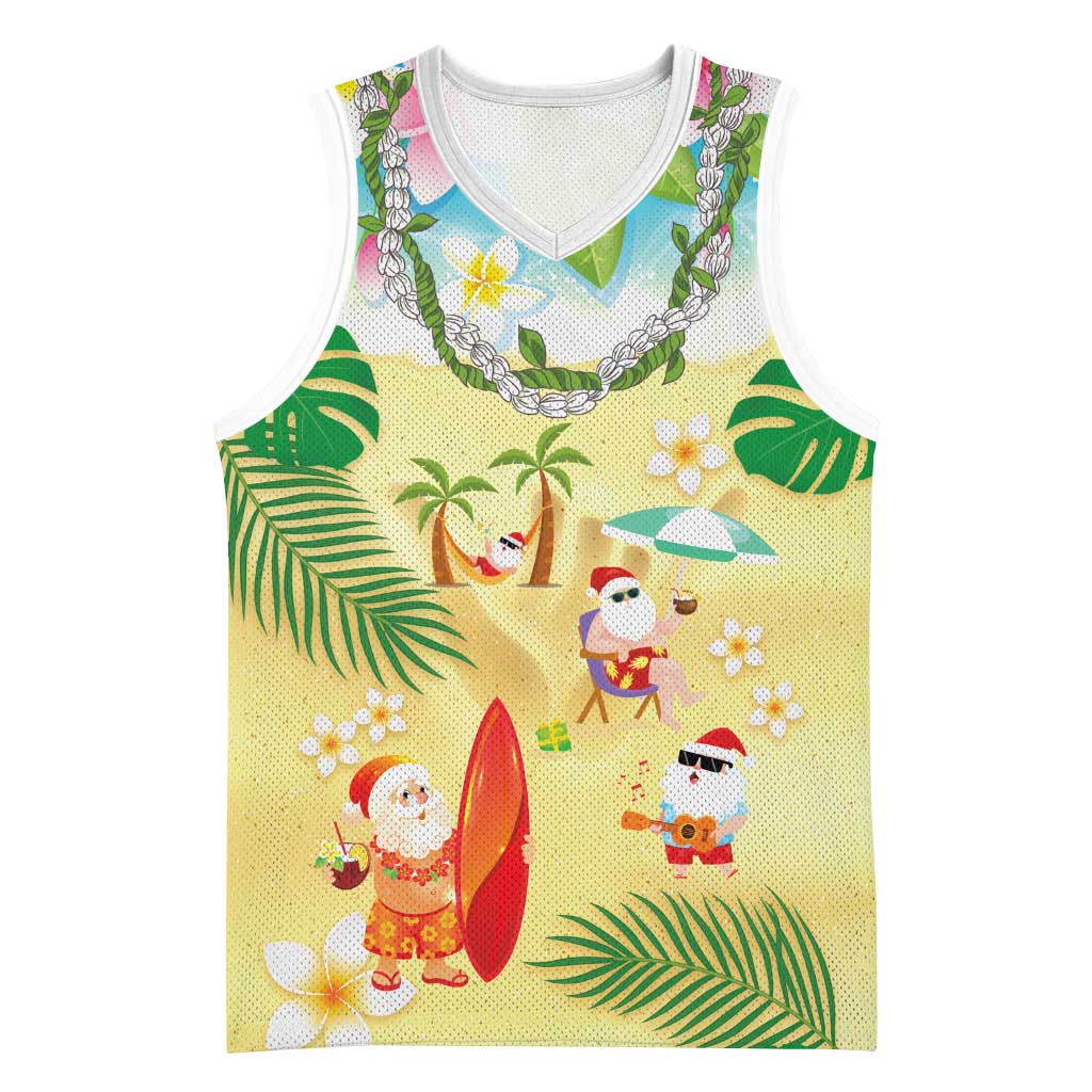 Hawaiian Mele Kalikimaka Basketball Jersey Tropical Plumeria and Lei Funny Santa Beach LT03 Unisex Multicolor - Polynesian Pride