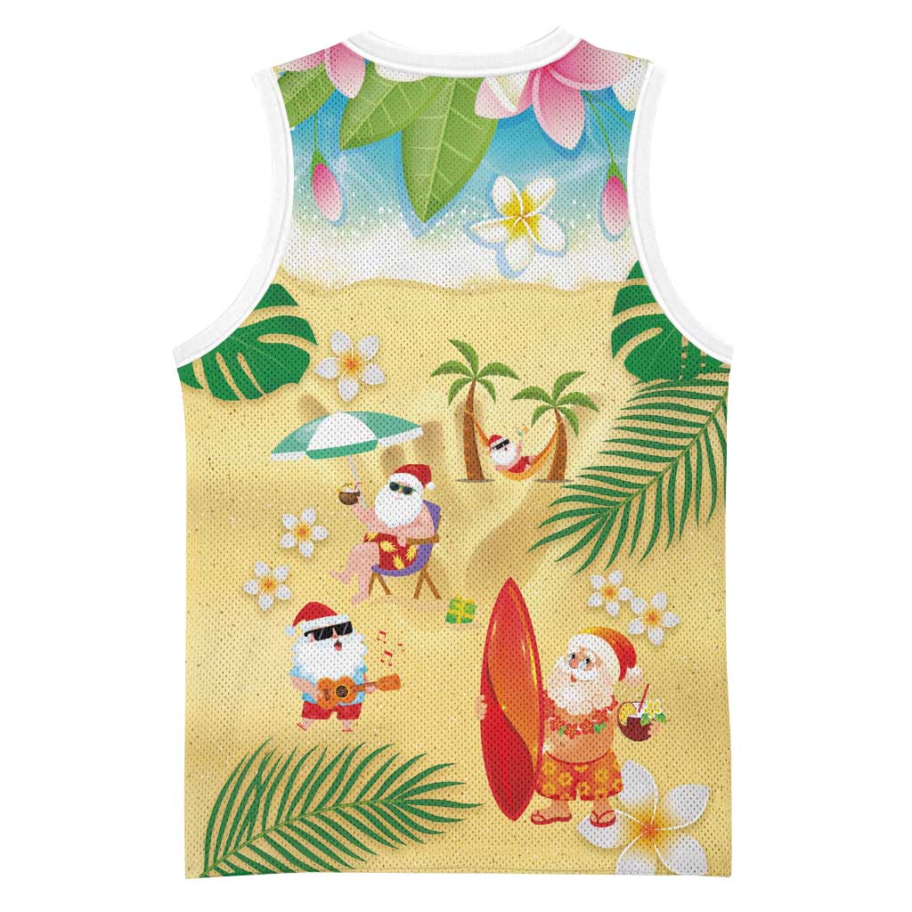 Hawaiian Mele Kalikimaka Basketball Jersey Tropical Plumeria and Lei Funny Santa Beach LT03 - Polynesian Pride