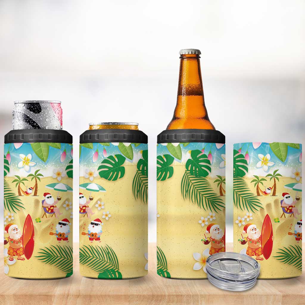 Hawaiian Mele Kalikimaka 4 in 1 Can Cooler Tumbler Tropical Plumeria and Lei Funny Santa Beach LT03 - Polynesian Pride