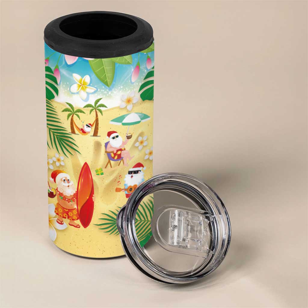 Hawaiian Mele Kalikimaka 4 in 1 Can Cooler Tumbler Tropical Plumeria and Lei Funny Santa Beach LT03 - Polynesian Pride