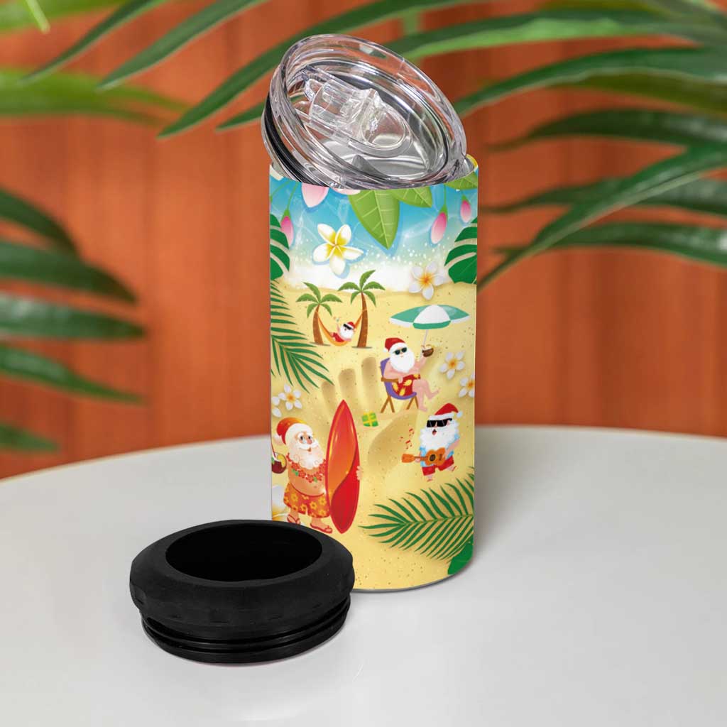 Hawaiian Mele Kalikimaka 4 in 1 Can Cooler Tumbler Tropical Plumeria and Lei Funny Santa Beach LT03 - Polynesian Pride