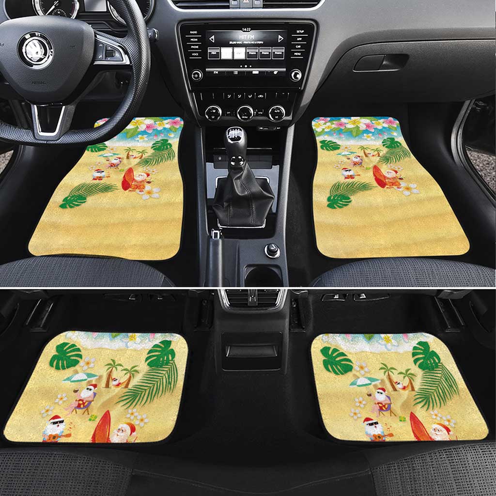 Hawaiian Mele Kalikimaka Car Mats Tropical Plumeria and Lei Funny Santa Beach LT03 Set 4pcs Multicolor - Polynesian Pride