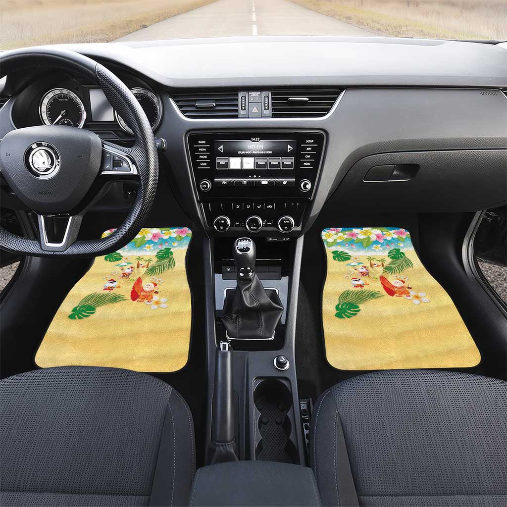 Hawaiian Mele Kalikimaka Car Mats Tropical Plumeria and Lei Funny Santa Beach LT03 Set 2pcs - Front Multicolor - Polynesian Pride