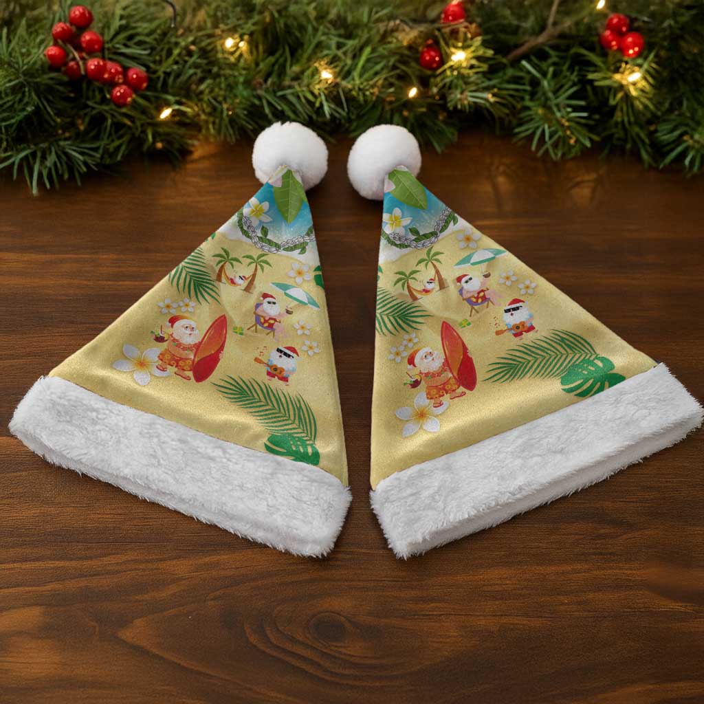 Hawaiian Mele Kalikimaka Christmas Santa Hat Funny Santa Claus on Beach with Tropical Plants and Lei LT03 - Polynesian Pride