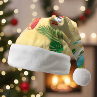 Hawaiian Mele Kalikimaka Christmas Santa Hat Funny Santa Claus on Beach with Tropical Plants and Lei LT03 Without Fur Multicolor - Polynesian Pride