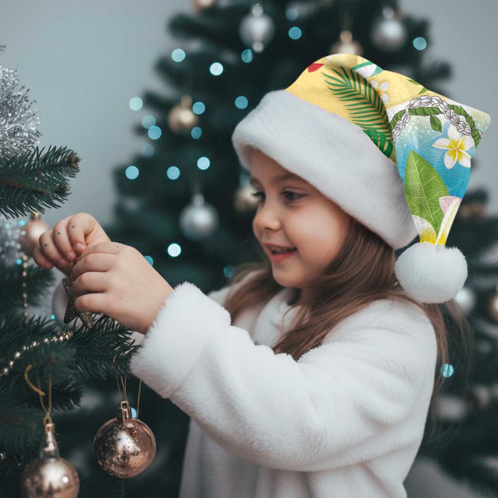 Hawaiian Mele Kalikimaka Christmas Santa Hat Funny Santa Claus on Beach with Tropical Plants and Lei LT03 - Polynesian Pride