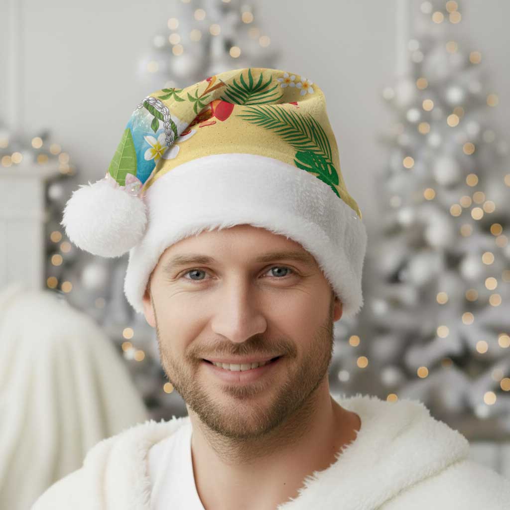 Hawaiian Mele Kalikimaka Christmas Santa Hat Funny Santa Claus on Beach with Tropical Plants and Lei LT03 - Polynesian Pride