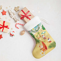 Hawaiian Mele Kalikimaka Christmas Stocking Funny Santa Claus on Beach with Tropical Plants and Lei LT03 - Polynesian Pride