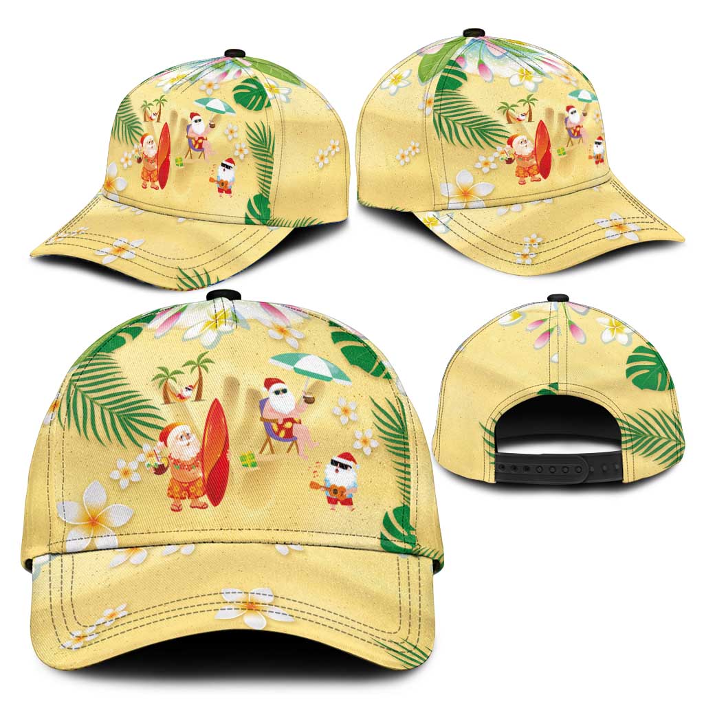 Hawaiian Mele Kalikimaka Classic Cap Funny Santa Claus on Beach with Tropical Plants and Lei - Polynesian Pride