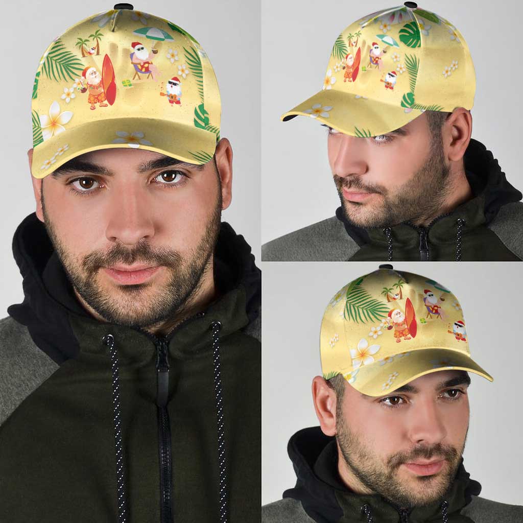Hawaiian Mele Kalikimaka Classic Cap Funny Santa Claus on Beach with Tropical Plants and Lei - Polynesian Pride