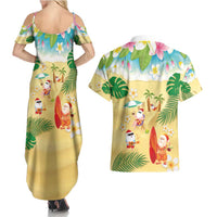 Hawaiian Mele Kalikimaka Couples Matching Summer Maxi Dress and Hawaiian Shirt Tropical Plumeria and Lei Funny Santa Beach LT03 - Polynesian Pride