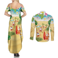 Hawaiian Mele Kalikimaka Couples Matching Summer Maxi Dress and Long Sleeve Button Shirt Tropical Plumeria and Lei Funny Santa Beach LT03 - Polynesian Pride