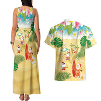 Hawaiian Mele Kalikimaka Couples Matching Tank Maxi Dress and Hawaiian Shirt Tropical Plumeria and Lei Funny Santa Beach LT03 - Polynesian Pride