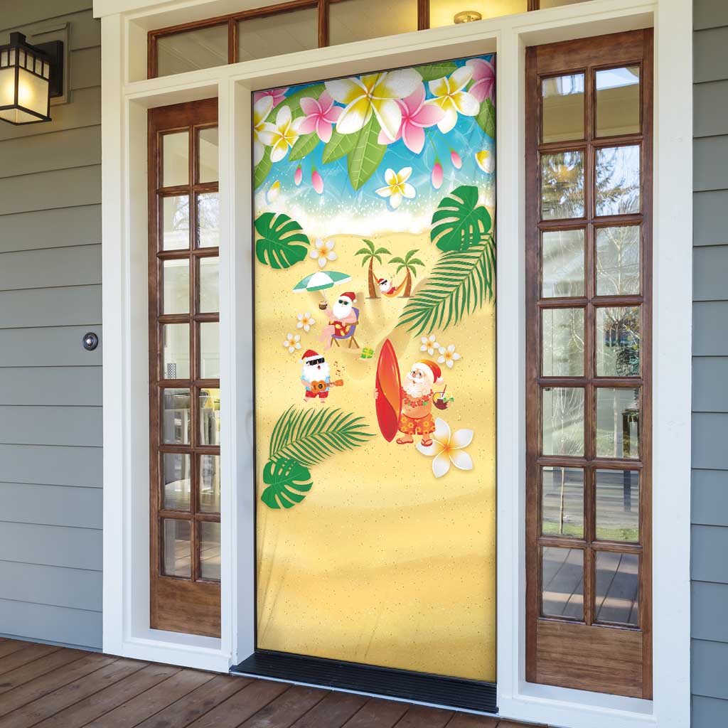 Hawaiian Mele Kalikimaka Door Cover Tropical Plumeria and Lei Funny Santa Beach LT03 - Polynesian Pride