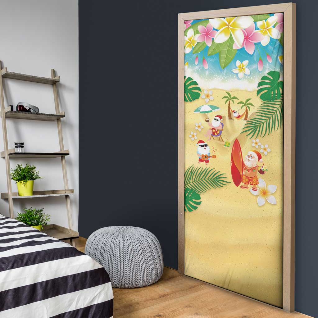 Hawaiian Mele Kalikimaka Door Cover Tropical Plumeria and Lei Funny Santa Beach LT03 - Polynesian Pride