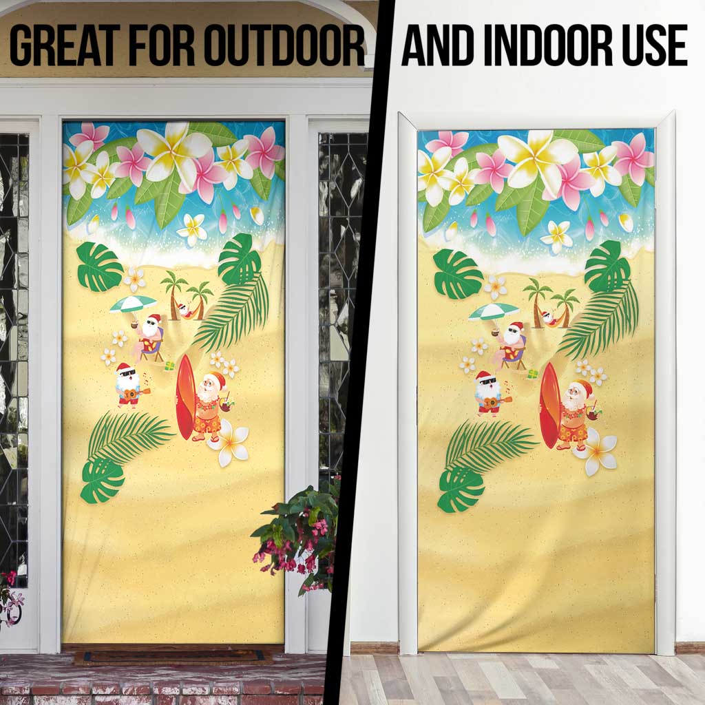 Hawaiian Mele Kalikimaka Door Cover Tropical Plumeria and Lei Funny Santa Beach LT03 - Polynesian Pride