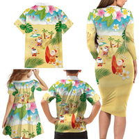 Hawaiian Mele Kalikimaka Family Matching Long Sleeve Bodycon Dress and Hawaiian Shirt Tropical Plumeria and Lei Funny Santa Beach LT03 - Polynesian Pride