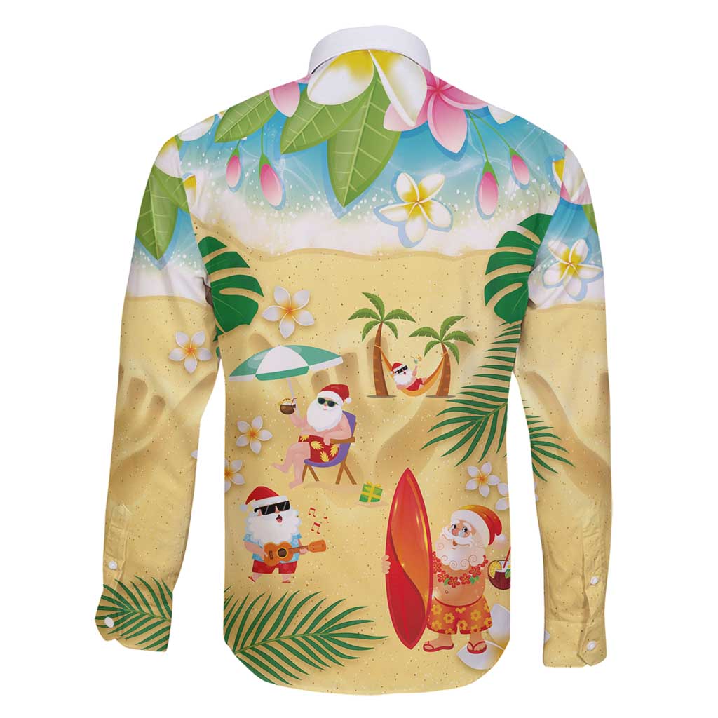 Hawaiian Mele Kalikimaka Family Matching Long Sleeve Bodycon Dress and Hawaiian Shirt Tropical Plumeria and Lei Funny Santa Beach LT03 - Polynesian Pride