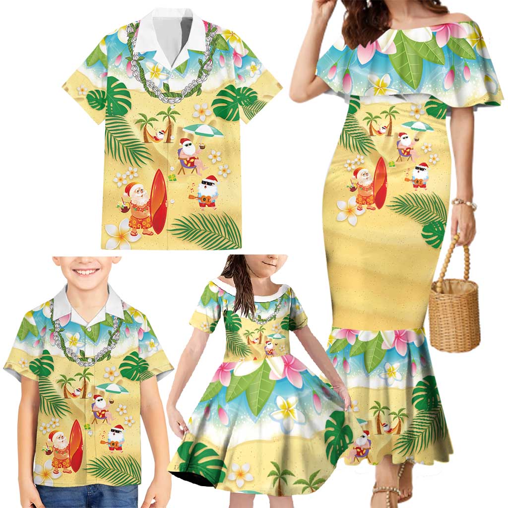 Hawaiian Mele Kalikimaka Family Matching Mermaid Dress and Hawaiian Shirt Tropical Plumeria and Lei Funny Santa Beach LT03 - Polynesian Pride