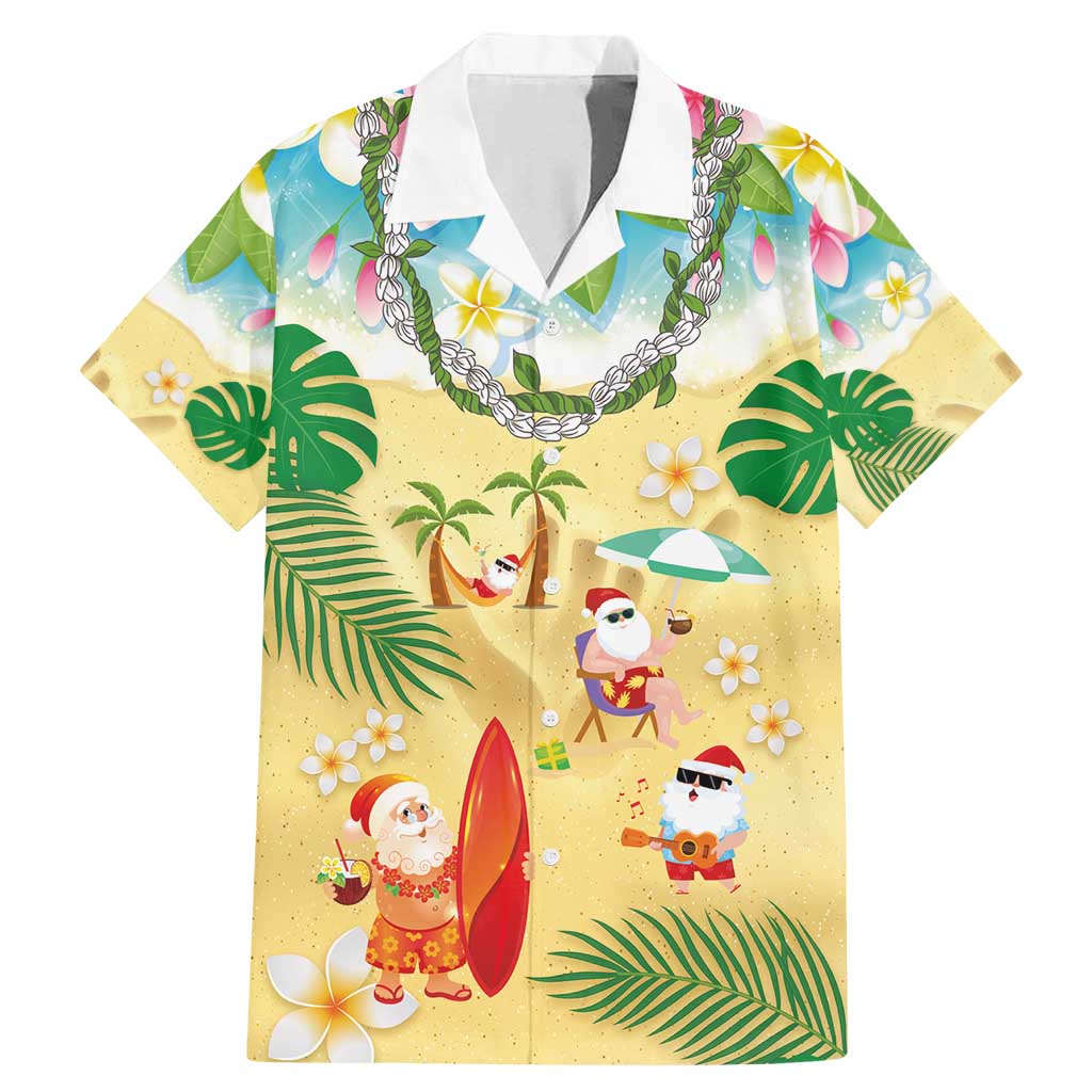Hawaiian Mele Kalikimaka Family Matching Mermaid Dress and Hawaiian Shirt Tropical Plumeria and Lei Funny Santa Beach LT03 Dad's Shirt - Short Sleeve Multicolor - Polynesian Pride