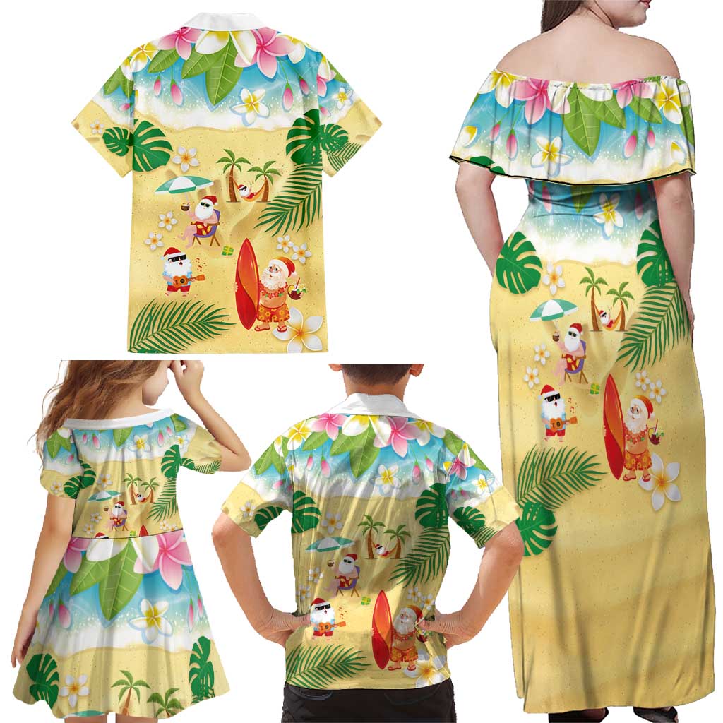 Hawaiian Mele Kalikimaka Family Matching Off Shoulder Maxi Dress and Hawaiian Shirt Tropical Plumeria and Lei Funny Santa Beach LT03 - Polynesian Pride