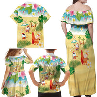 Hawaiian Mele Kalikimaka Family Matching Off Shoulder Maxi Dress and Hawaiian Shirt Tropical Plumeria and Lei Funny Santa Beach LT03 - Polynesian Pride