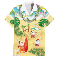 Hawaiian Mele Kalikimaka Family Matching Puletasi and Hawaiian Shirt Tropical Plumeria and Lei Funny Santa Beach LT03 Dad's Shirt - Short Sleeve Multicolor - Polynesian Pride