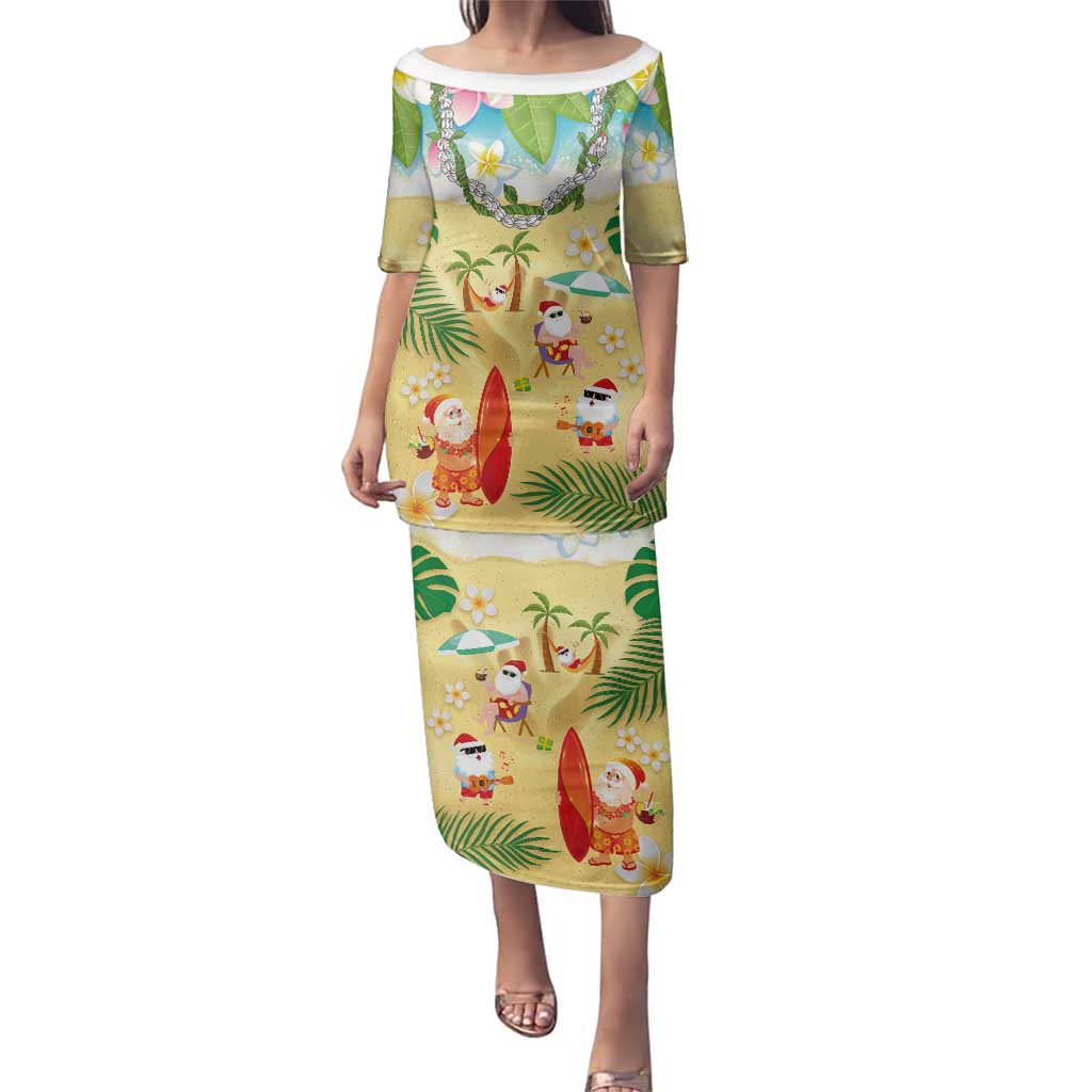Hawaiian Mele Kalikimaka Family Matching Puletasi and Hawaiian Shirt Tropical Plumeria and Lei Funny Santa Beach LT03 Mom's Dress Multicolor - Polynesian Pride